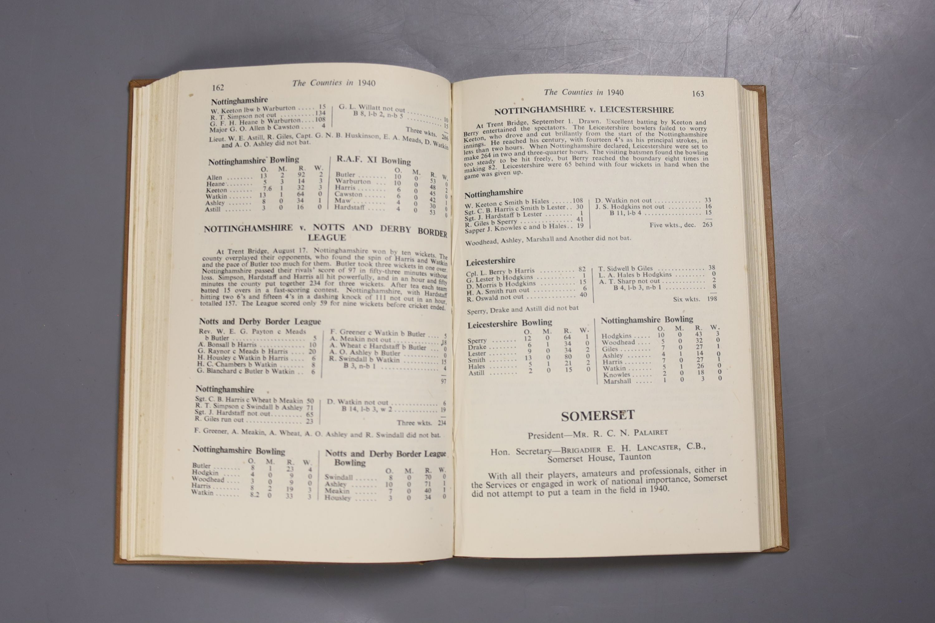 Wisden Cricketer's Almanack, 1941 - pictorial title vignette, photo plates; gilt lettered brown cloth preserving the original pictorial